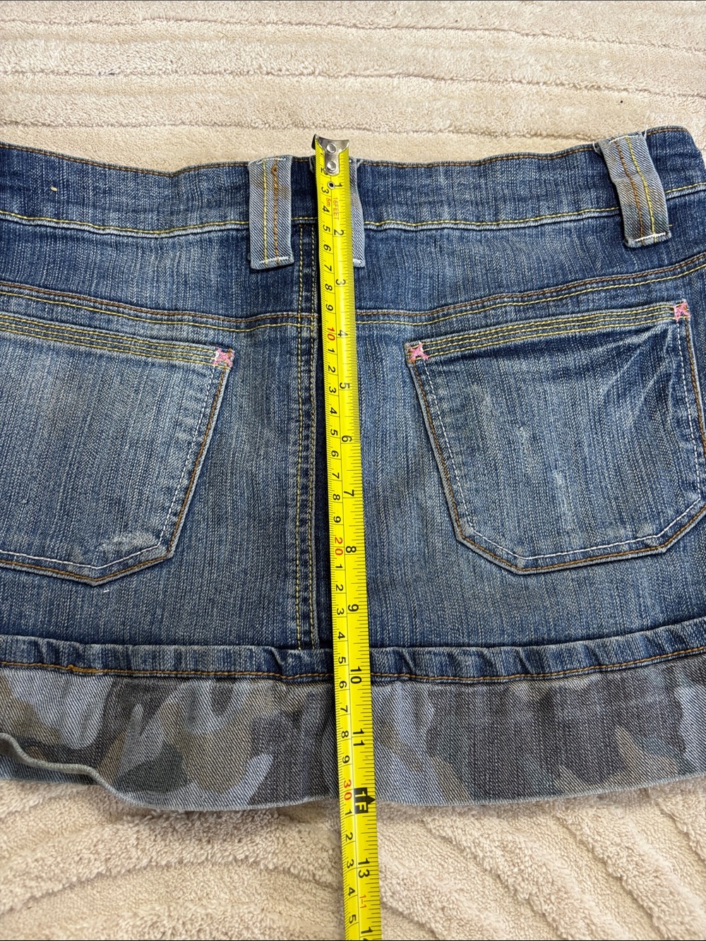 BONGO Y2K Blue Denim Mini Skirt with Camouflage Trim - Picture 9 of 11
